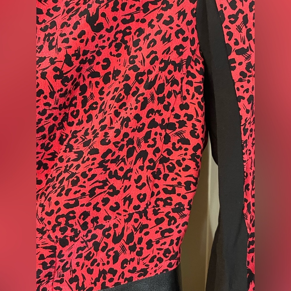 Nanette Lepore Womens Size 0 Pink Black Leopard Print Silk Leather Trim Dress - Picture 7 of 8